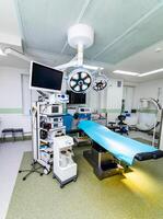 Medical surgery modern operating room. Sterile empty hospital room. photo