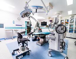 Hospital operative emergency technologies. Surgery modern sterile room. photo