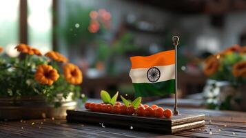 AI generated Indian Flag Display with Marigolds and Cherry Tomatoes photo