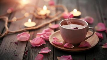 AI generated Candlelit Evening with Aromatic Rose Tea photo