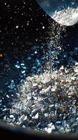 ai generado brillante hielo fragmentos rociado con espumoso agua foto