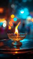 AI generated Elegant Oil Lamp with Flickering Flame in Festive Ambiance photo