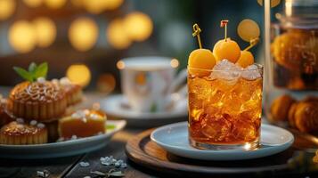 AI generated Candlelit Bliss with Sweet Tea and Mooncakes photo