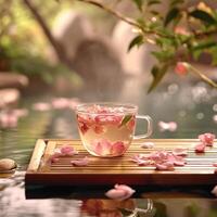 AI generated Gentle Steam Rising from a Floral Tea Cup photo