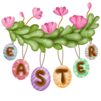 Easter sign, flowers and leaves png