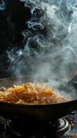 AI generated Sizzling Stir Fry Cabbage in a Smoky Pan photo