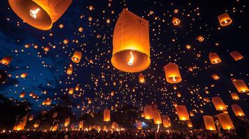 AI generated Sky Ablaze with Countless Floating Lanterns photo