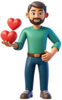 3d illustration cartoon cute man character with heart png