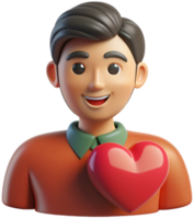 3d illustration cartoon cute man character with heart png