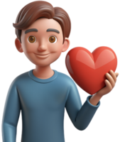 3d illustration cartoon cute man character with heart png