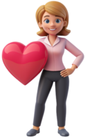 3d illustration cartoon cute woman character with heart png