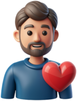 3d illustration cartoon cute man character with heart png