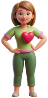 3d illustration cartoon cute woman character with heart png