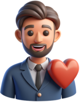 3d illustration cartoon cute man character with heart png