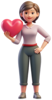 3d illustration cartoon cute woman character with heart png