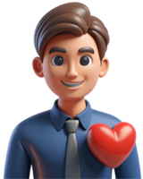 3d illustration cartoon cute man character with heart png