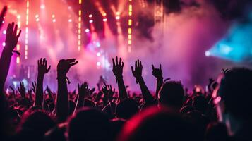 AI generated Excited Audience Participating with Hands Up at a Music Event photo