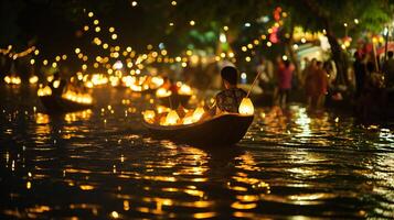 AI generated Solitary Journey Through a Lantern-lit River photo