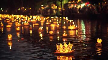 AI generated Golden Reflections on a Peaceful Night Canal photo