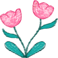 hand- getrokken roze bloem, borduurwerk stijl, getextureerde lijnen png