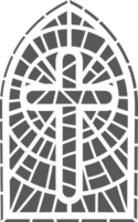 kyrka glas fönster. färgade mosaik- katolik ram med religiös symbol korsa. översikt illustration png