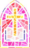 Church glass window. Stained mosaic catholic frame with religious symbol cross and book of the Bible png