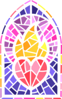 Church glass window. Stained mosaic catholic frame with religious symbol burning heart png