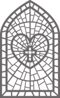 Iglesia vaso ventana. manchado mosaico católico marco con religioso símbolo corazón con cruzar. contorno ilustración png