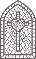 Chiesa bicchiere finestra. macchiato mosaico cattolico telaio con religioso simbolo attraversare e cuore. schema illustrazione png