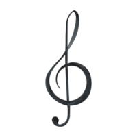 The treble clef is black. The watercolor illustration is hand-drawn. Highlight it. For logos, badges, stickers and prints. For postcards, business cards, flyers and posters. png