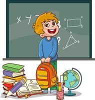 Vector illustration of a boy and education concept with backpack and school supplies