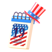 Render 3D icon of a calendar celebrating Presidents' Day in America png