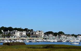 Scituate Harbor with Boats Docked and Moored photo
