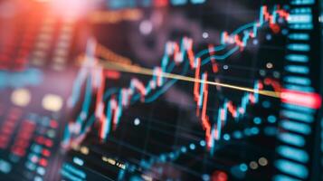 AI generated Dynamic stock market chart data on screens. Finance and trade concept. Suitable for financial investment themes. photo