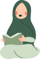 musulman femme en train de lire livre dans différent pose png