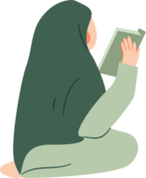 Muslim woman reading book in different poses png