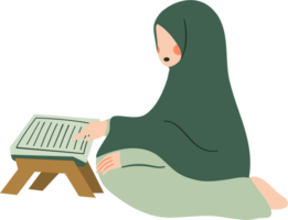 Muslim woman reading book in different poses png
