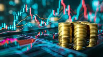 AI generated Colorful stock market data and financial graphs on digital display for investment concepts. photo
