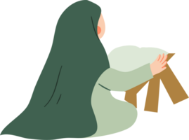 Muslim woman reading book in different poses png