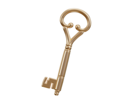 Golden key icon 3d rendering illustration png