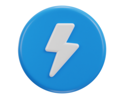 3d realistic thunder bolt with circle button icon png