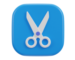 scissors icon with button 3d rendering illustration png