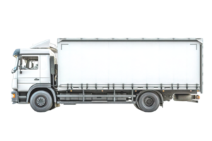 AI generated side view cargo truck isolated on transparent background ,trailer truck png ,generative ai