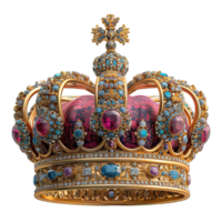 AI generated front view of king crown isolated on transparent background ,generative ai png