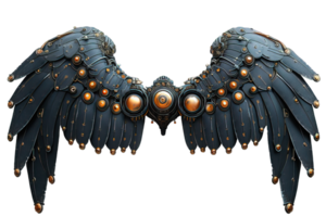 AI generated black robot wings isolated on transparent background, black mechanical bird wings, generative ai png