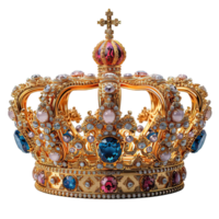 AI generated front view of king crown isolated on transparent background ,generative ai png