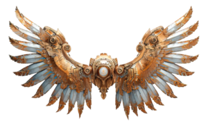 AI generated white gold mechanical robot wings isolated on transparent background, generative ai png
