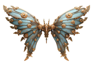 AI generated white gold mechanical robot wings isolated on transparent background, generative ai png