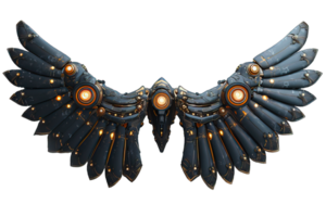 AI generated black robot wings isolated on transparent background, black mechanical bird wings, generative ai png