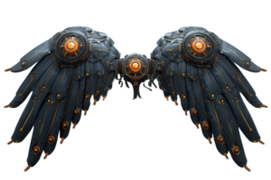 AI generated black robot wings isolated on transparent background, black mechanical bird wings, generative ai png